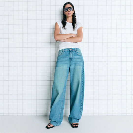 Damen nan hohe Taillenweite Palazzo-Denim mit weitem Bein und cleanem Five-Pocket-Design EB