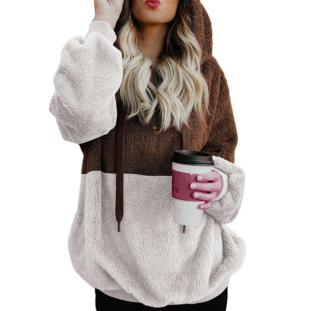 Damen weicher Fleece-Hoodie mit Kapuze und großen Taschen EB