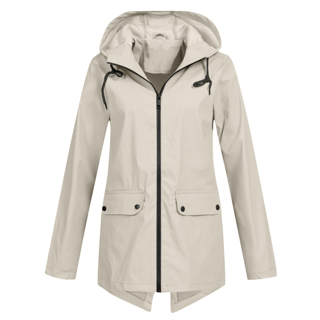 Damen wasserabweisende Übergangsjacke mit verstellbarer Kapuze und praktischen Taschen EB