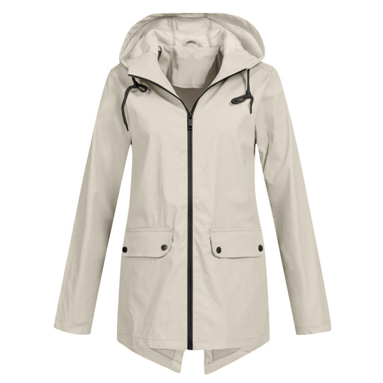 Damen wasserabweisende Übergangsjacke mit verstellbarer Kapuze und praktischen Taschen EB