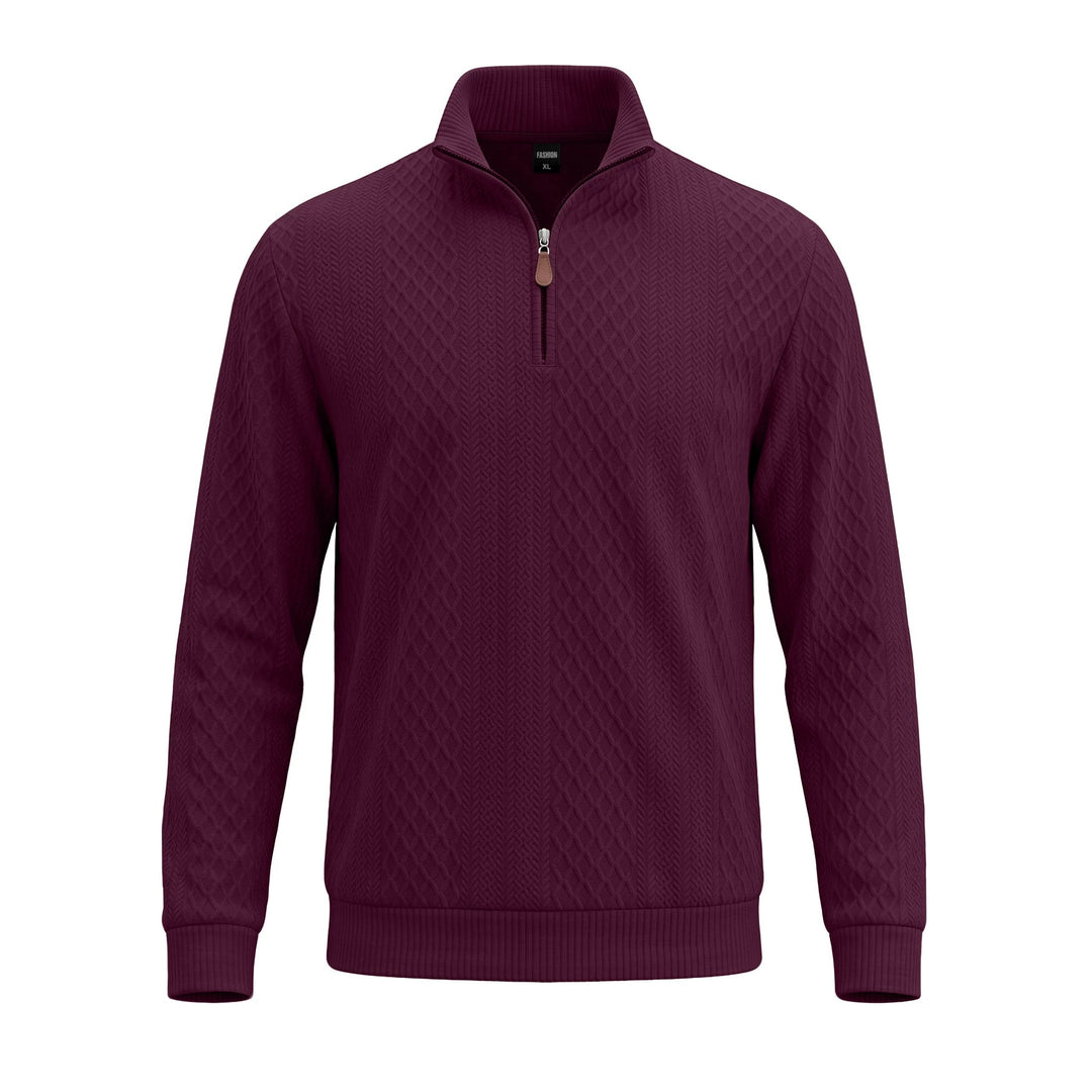 Herren Strickpullover mit halbem Reißverschluss und strukturierter Zopfoptik EB