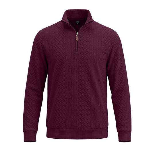 Herren Strickpullover mit halbem Reißverschluss und strukturierter Zopfoptik EB