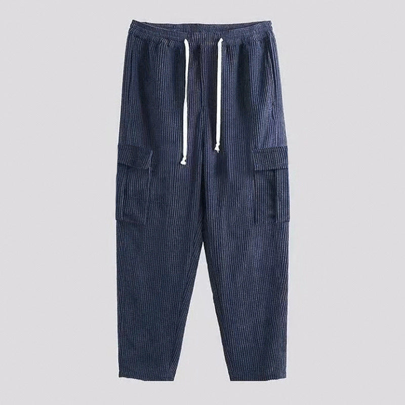 Herren Cord-Cargo-Hose mit elastischem Bund, Kordelzug & aufgesetzten Klappentaschen EB