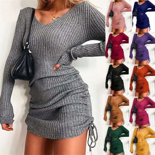 Damen Strickkleid mit figurbetontem Schnitt und Raffungen EB