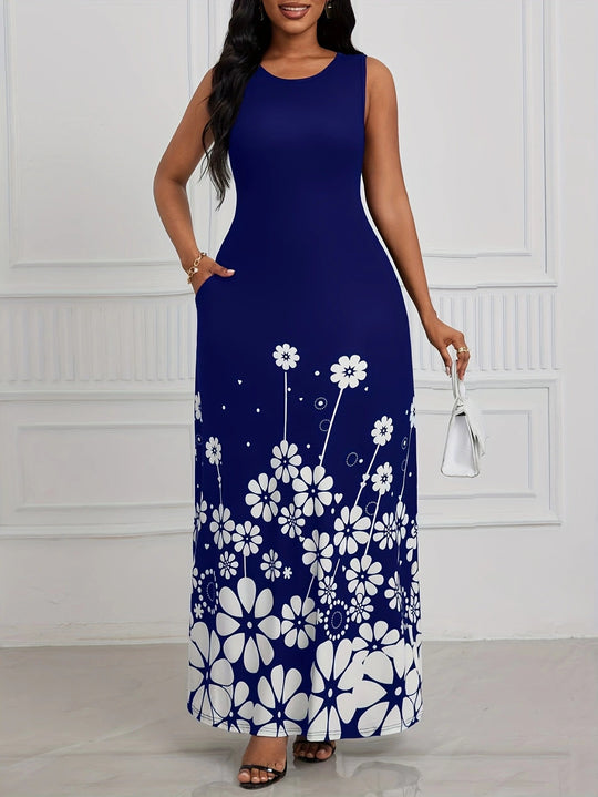 Damen Maxikleid mit floralem Muster und praktischen Seitentaschen EB