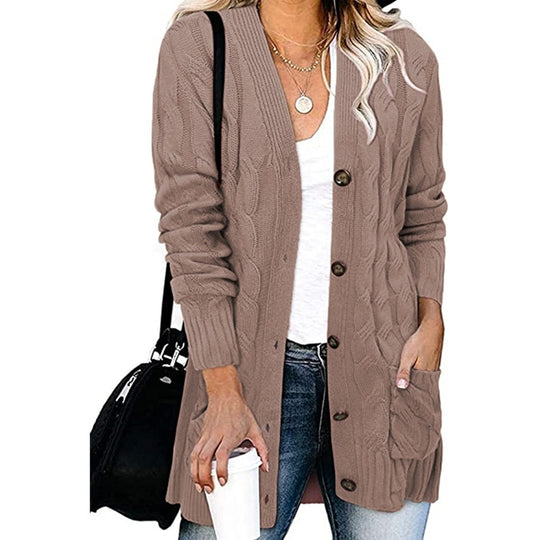 Damen Grobstrickcardigan mit Knopfdetails und praktischen Taschen EB