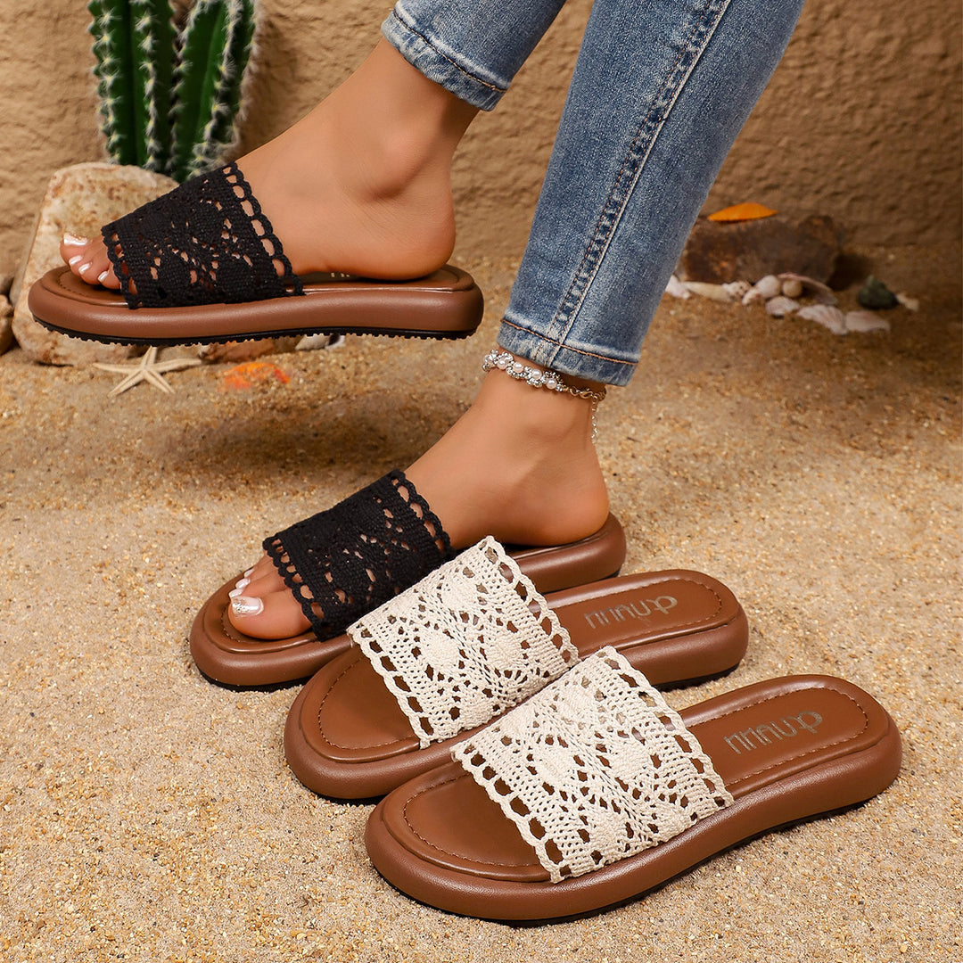 Damen Komfortable Riemchensandalen mit Häkelmuster EB