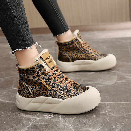 Damen Modische High-Top Sneakers mit kuscheligem Innenfutter und tierischem Muster EB