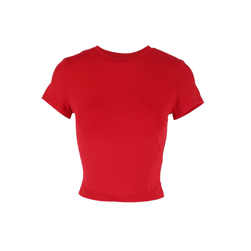 Damen figurbetontes Crop-Top mit Rundhalsausschnitt und elastischem Material EB