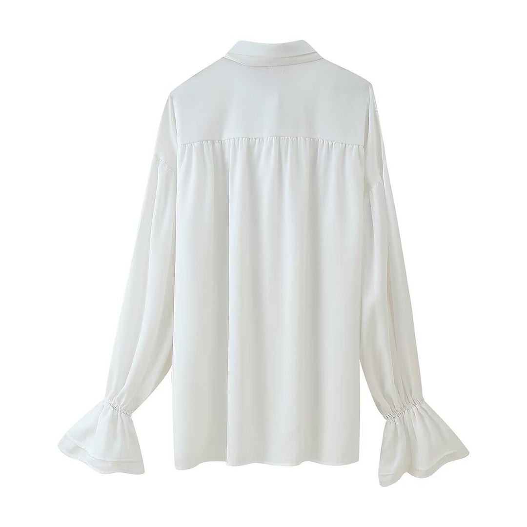 Damen Elegante Bluse mit Schleifenkragen und Volantärmeln EB