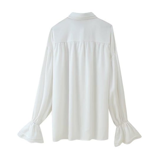 Damen Elegante Bluse mit Schleifenkragen und Volantärmeln EB