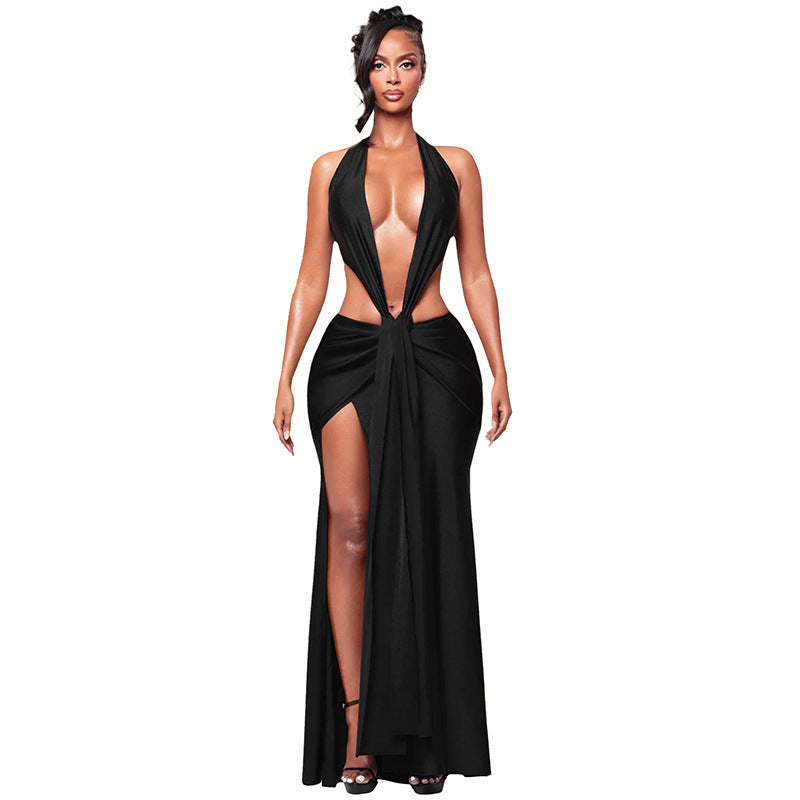 Damen Cut-Out Maxikleid mit tiefem V-Ausschnitt und drapiertem Design EB