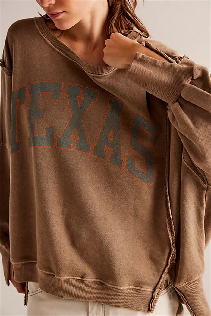 Damen oversized Sweatshirt mit Rüben-Print, ausgefransten Nahtakzenten und Daumenlochärmeln Eichborn Berlin