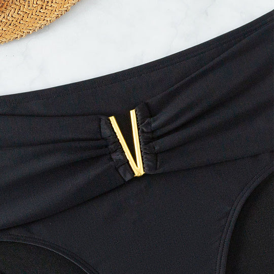 Damen Hochtaillierte Bikinihose mit elegantem Gold-Element EB