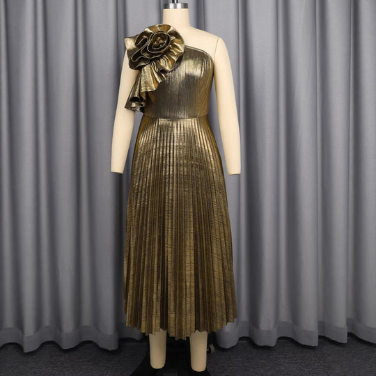 Damen glamouröses Abendkleid mit asymmetrischem Design und dekorativem Rüschendetail EB