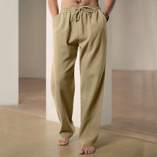 Herren nan komfortable Leinen-Loungehose mit extra weitem Bein, verstellbarem Kordelbund und atmungsaktiver Sommerqualität EB