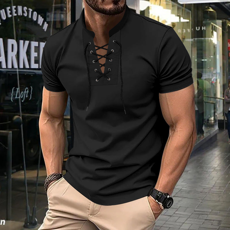 Herren lässiges Poloshirt mit Schnürung EB