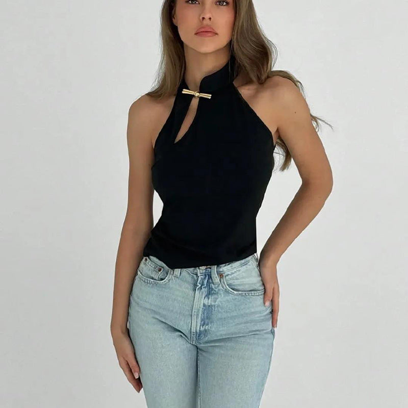Damen Elegantes Haltertop mit modischer Schlitz-Detail EB