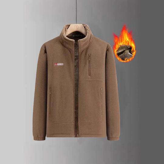 Herren Thermo-Fleecejacke mit Sherpa-Innenfutter, Stehkragen und Reißverschlusstaschen EB