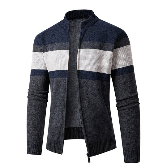 Herren modische Strickjacke mit hohem Kragen und strukturiertem Design EB