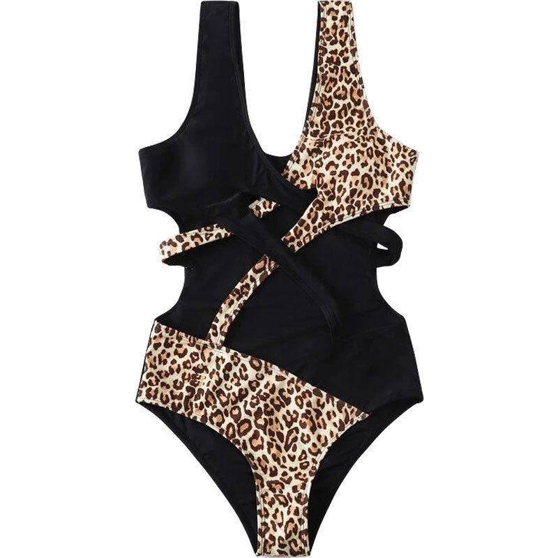 Damen Einteiliger Badeanzug mit Schnitt und Tiermotiv EB