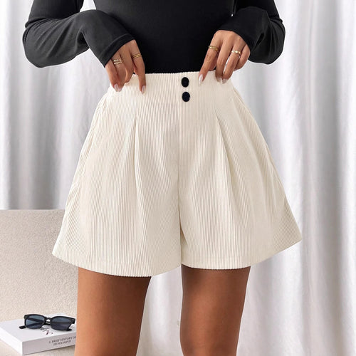 Damen Elegante Shorts mit Plissee-Design und Knopfdetails EB