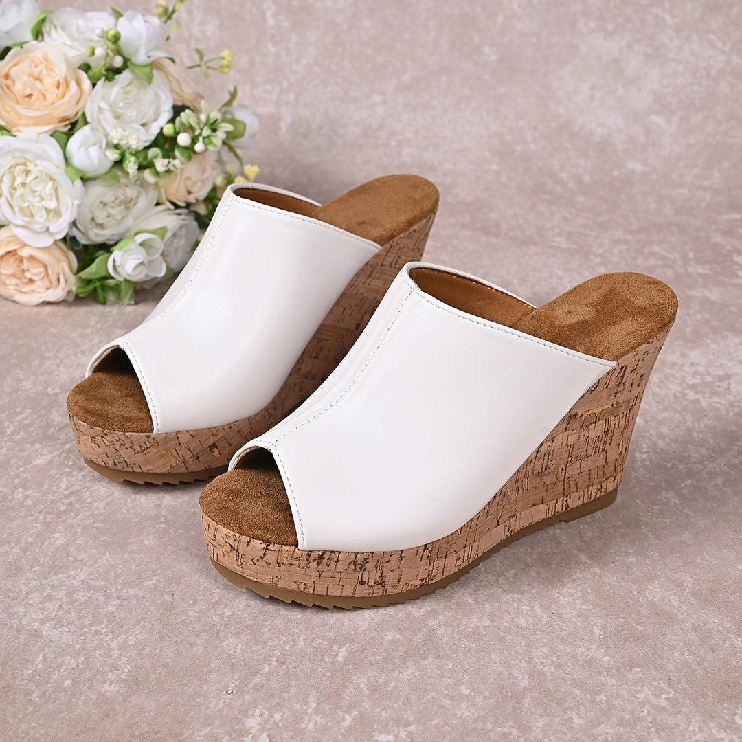 Damen Wedge-Pantoletten mit elegantem Korkfußbett und offener Zehenpartie EB
