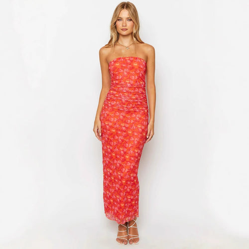 Damen figurbetontes Maxikleid mit strapazierfähigem Stretchstoff und floralem Design EB