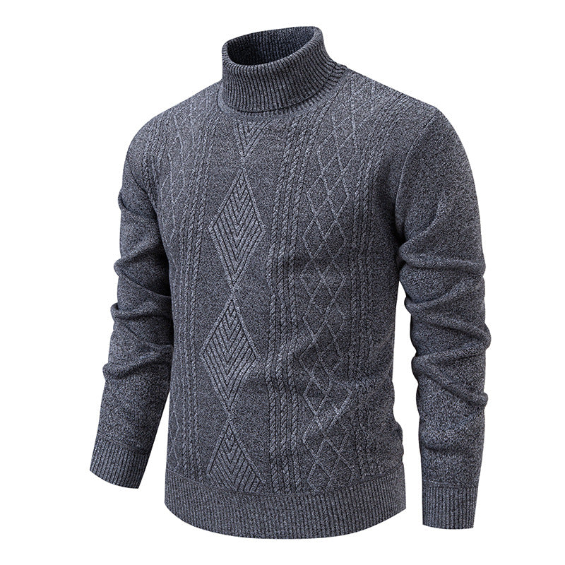 Herren nan Feinstrick-Rollkragenpullover mit strukturierter Zopfmuster-Struktur und körpernahem Schnitt EB