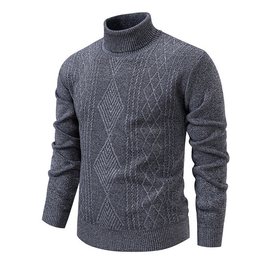 Herren nan Feinstrick-Rollkragenpullover mit strukturierter Zopfmuster-Struktur und körpernahem Schnitt EB