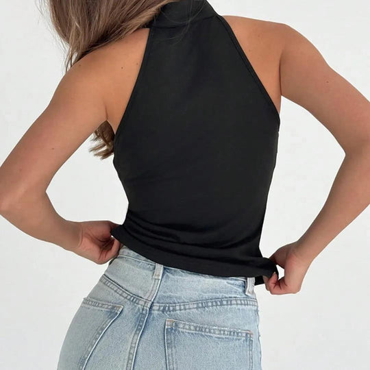 Damen Hochgeschlossenes Sporttop mit dekorativem Schlitz und eleganter Schnalle EB