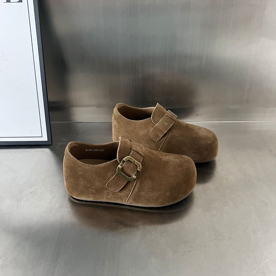 Damen Komfortable Wildleder-Clogs mit modischem Schnallenverschluss EB