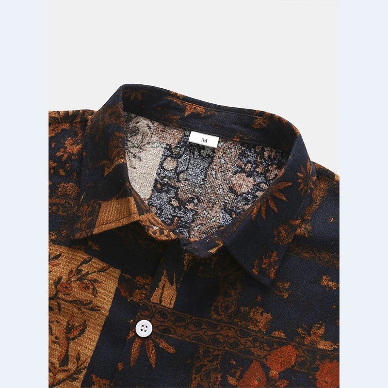 Herren Kurzarm Hemd mit floralem Design und strukturiertem Stoff EB