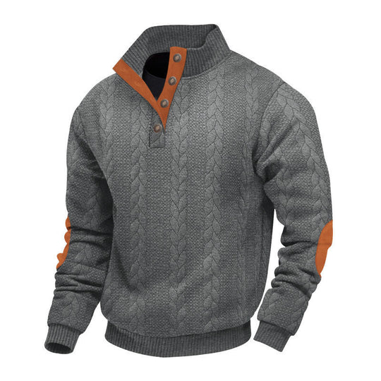 Herren nan grober Zopfstrick Troyer mit Knopfleiste und Veloursleder-Ellenbogenpatches EB