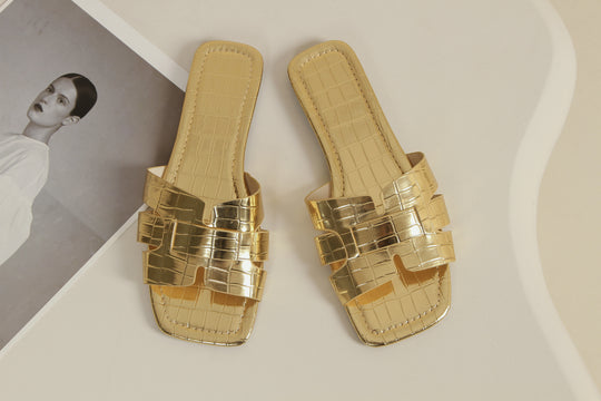 Damen Komfortable Slip-On Sandalen mit trendiger Kroko-Prägung EB