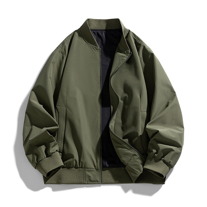 Men's  relaxed-fit zip-front utility jacket with ribbed collar elastic hem EB