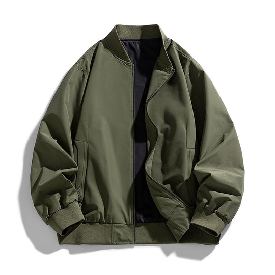 Men's  relaxed-fit zip-front utility jacket with ribbed collar elastic hem EB