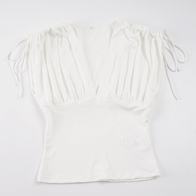 Damen Elegantes Wickeloberteil mit Rüschendetails und tiefem V-Ausschnitt EB