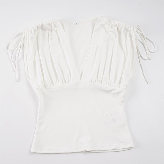 Damen Elegantes Wickeloberteil mit Rüschendetails und tiefem V-Ausschnitt EB