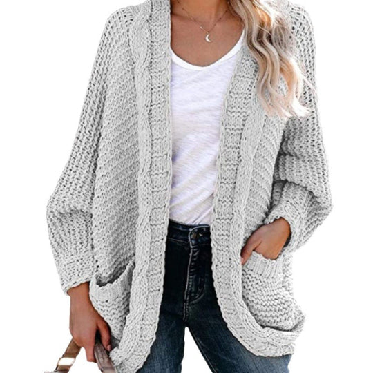 Damen Grobstrickjacke mit lässigen Konturen und großen Taschen EB