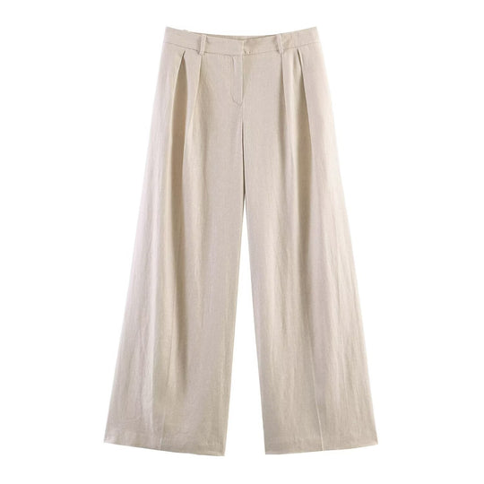 Damen Weite Leinenhose mit eleganten Falten und hohem Bund EB