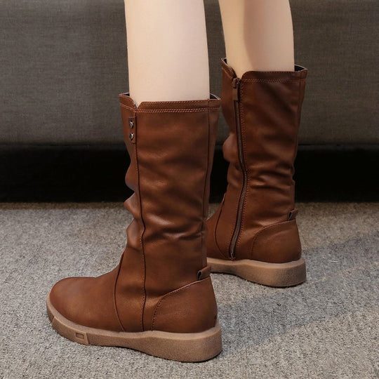 Damen lässige Stiefel mit modischem Falten-Design und bequemer Sohle EB