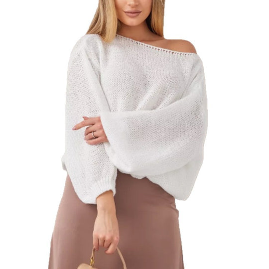 Damen Flauschiger Off-Shoulder Pullover mit überschnittenen Schultern EB