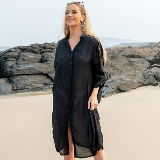 Damen Leichtes Strandhemd mit langer Knopfleiste EB