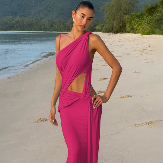 Damen Elegantes Maxikleid mit innovativem Schnitt und asymmetrischem Design EB