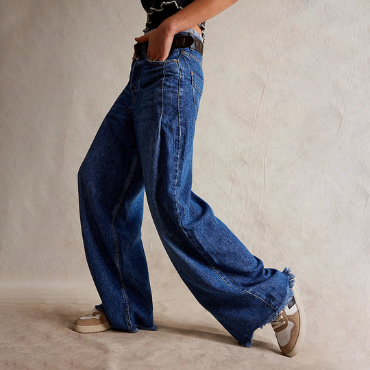 Damen Weite Jeans-Hose mit hohem Bund EB