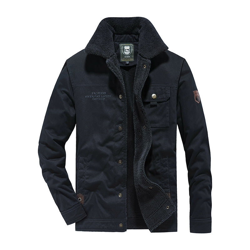 Herren Canvas-Fieldjacke mit Teddyfutter, Brusttasche und Druckknopfverschluss EB