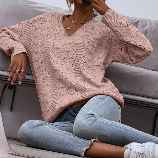 Damen Strickpullover mit V-Ausschnitt und lockerer Passform EB