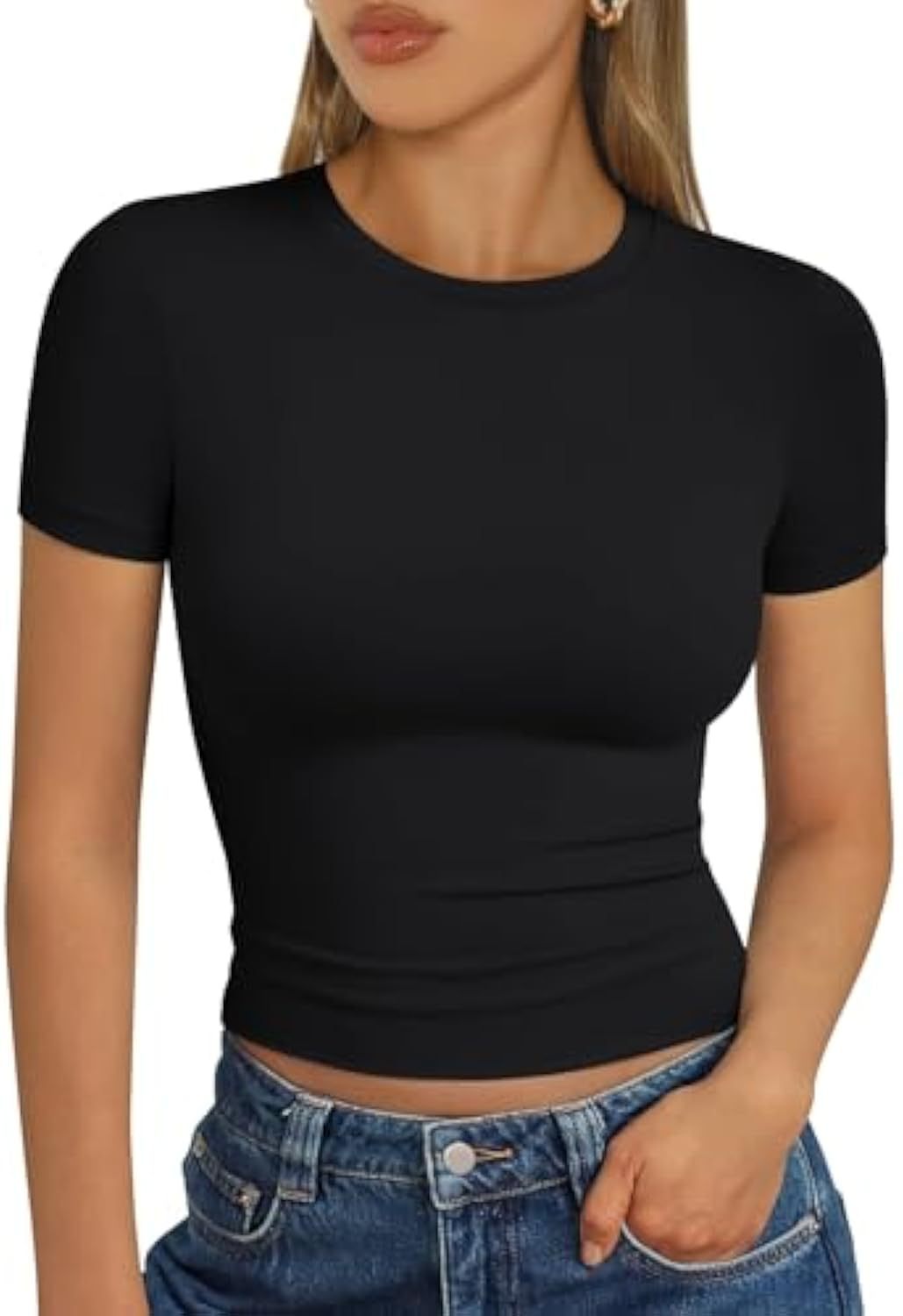 Damen figurbetontes Kurzarmshirt aus elastischem Material EB