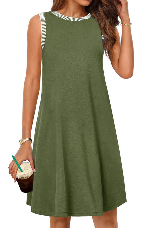 Damen Freizeitkleid mit modischen Streifenarmlöchern und lockerem Schnitt EB